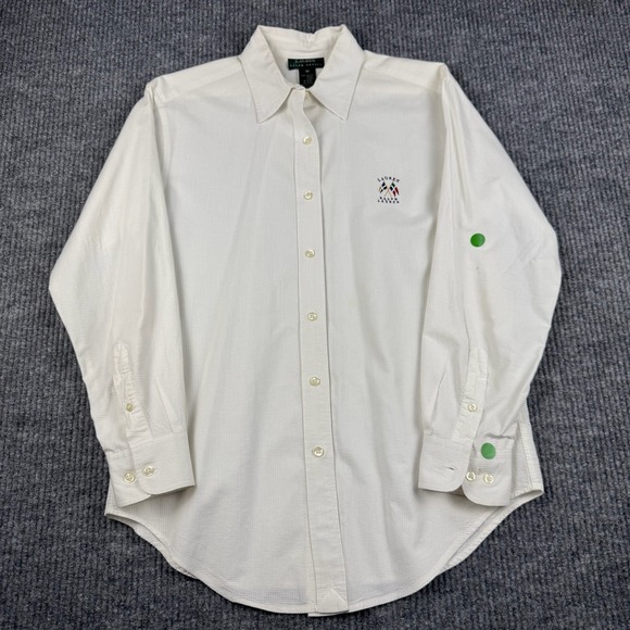 Lauren Ralph Lauren Button Up Shirt Womens 10 Oxford Embroidered Chest Yacht Ivy - Picture 4 of 13